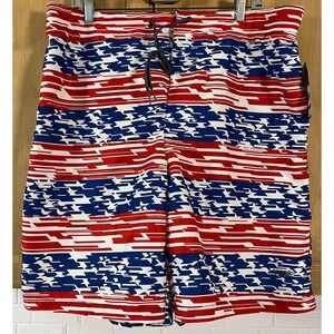Speedo Swim Trunks Men XL Red White Blue New Patriotic Flag Board Shorts